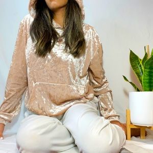 Light Pink Crushed Velvet Hoodie from Guess
